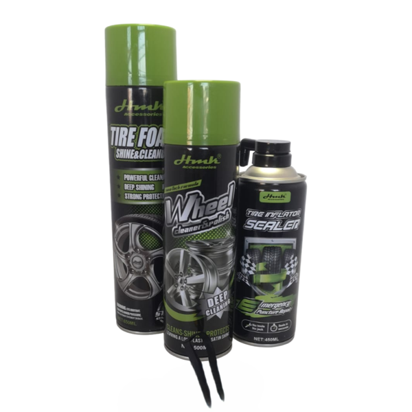 Hmk Wheel Cleaner &amp; Polish, Tire Inflator Sealer &amp; Tire Foam Shine