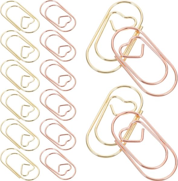 30pcs Metal Paper Clips Heart-Shaped Rose Gold and Gold Multi-use Delicate