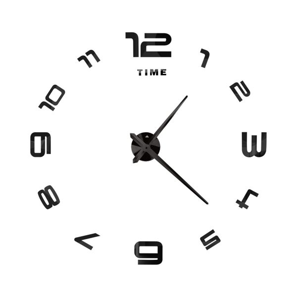 ALANES Large 3D DIY Wall Clock Modern Frameless Number Design-Black