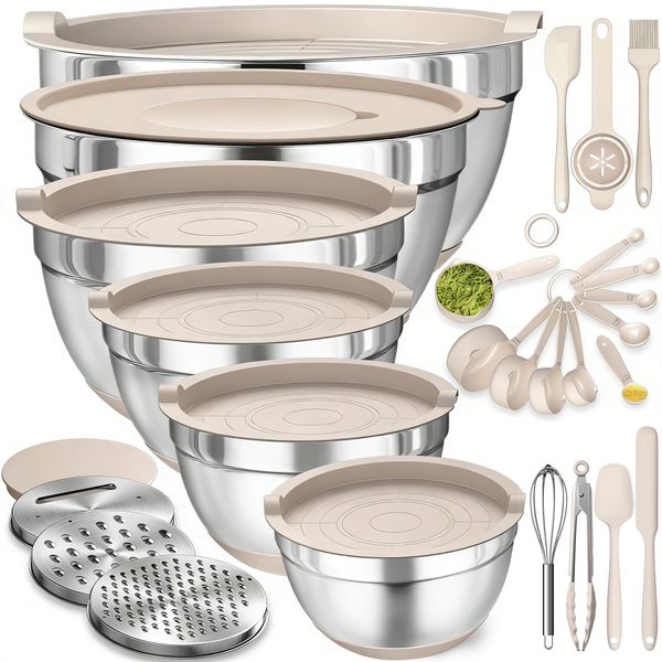 26 Piece Stainless Steel Mixing Bowls Set with Lids Non Slip and Grater