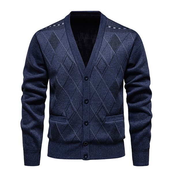 Men's Plush Casual V-Neck Knitted Cardigan