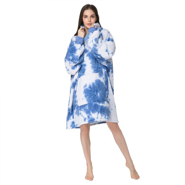 Ladies Tie Dye Oversized Blanket Hoodie With Blu image