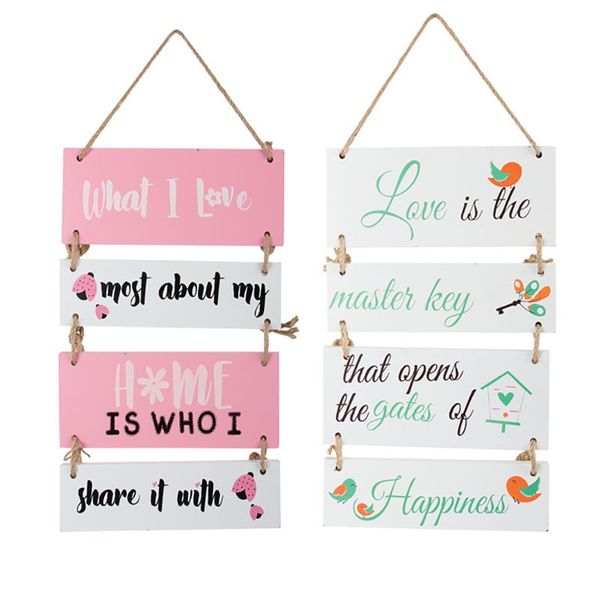 Wooden Sign Plaque with Rope - 33cm x 20cm (2 Assorted) (2 Pack)