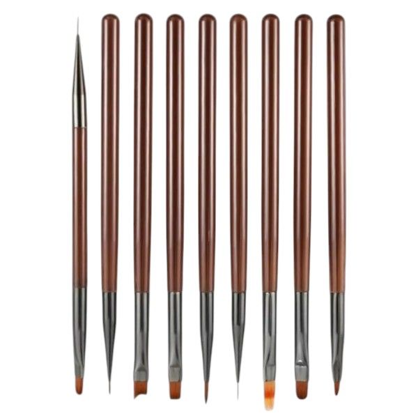 9-Piece Japanese-Style Nail Art Light Therapy Pen Set - Coffee Brown