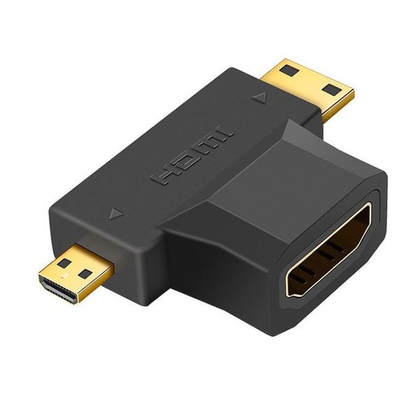 3 In 1 HDMI Female To Mini HDMI Male + Micro HDMI Male Adapter