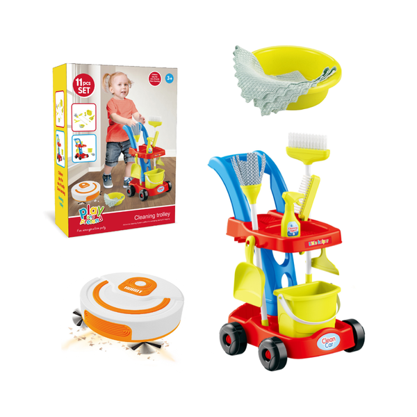 Pretend &amp; Play Cleaning Trolley Set - 11 Accessories