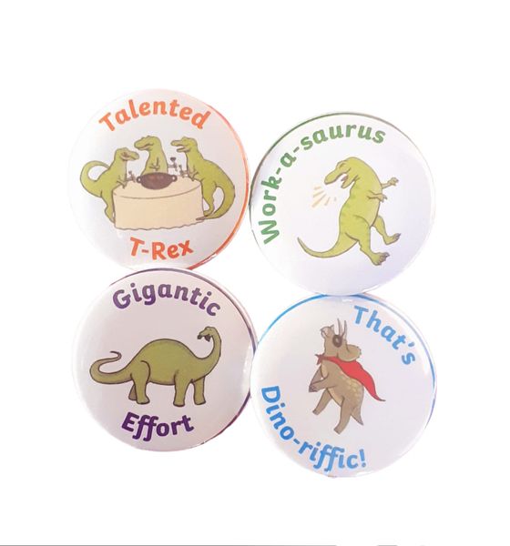 Reward Badge Pins Dinosaur Theme - 32mm - 12-Piece