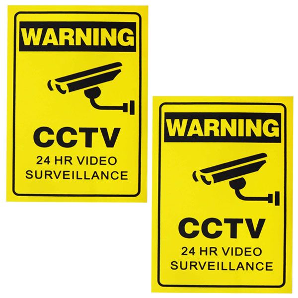 25cm x 18cm Yellow and Black CCTV Sticker x 2
