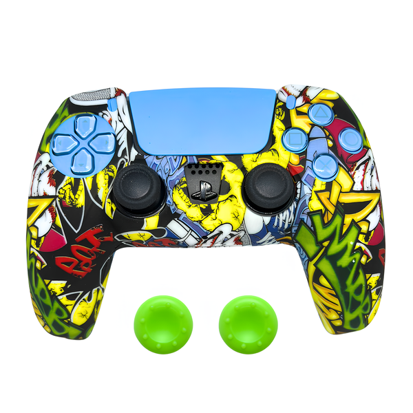Gamer Guard Silicone Cover compatible with PS5 Controller &amp; Joystick Caps - Graffiti