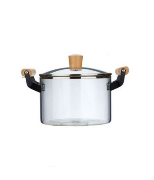 3.5L heat-resistant glass cooking pot, soup pot, with wooden handle