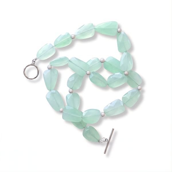 Morrisons Sea Foam Chalcedony Gemstone Necklace with Silver Toggle Clasp