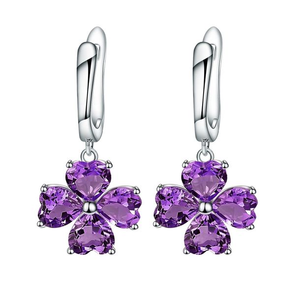 Clover Heart Amethyst Earrings