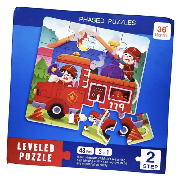 3 Leveled Magnetic Firetruck Jigsaw Puzzles of 48 Pieces Children's Toy