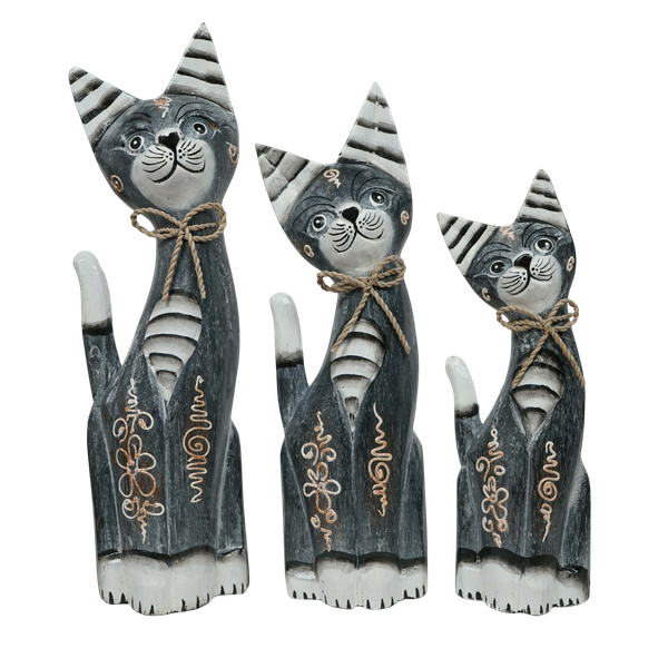 Cats set of 3 Wooden Handcraft Striped Ears - 35cm, 30cm ,25cm