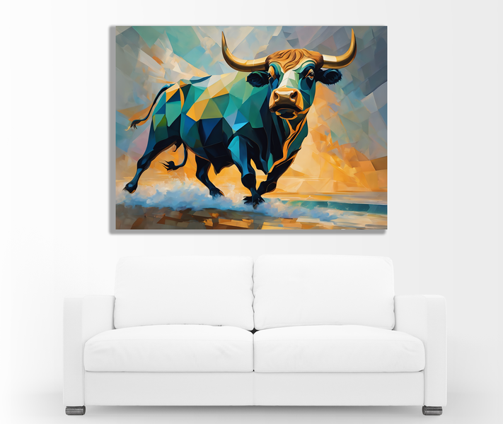 0196 Retracting Bull In Art Canvas Wall Art