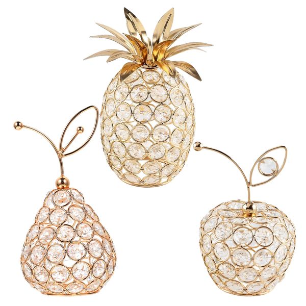 Home Decor Delicate 3D Golden Crystallised Glass Mixed Fruit Ornament 3 Piece