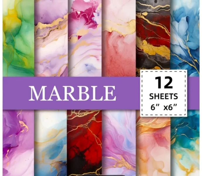 Set of 12 Scrapbooking Paper with Marble effect