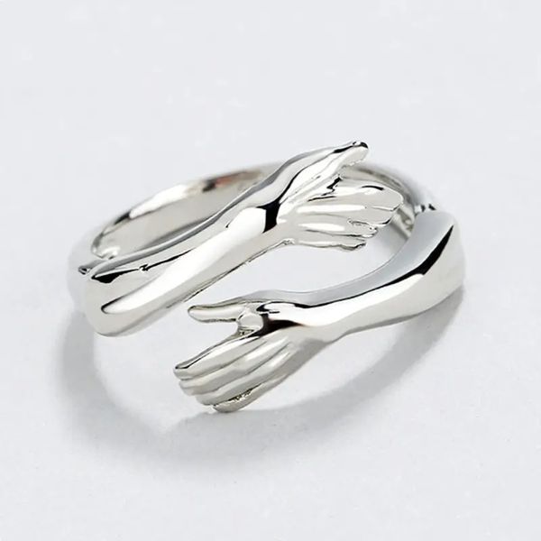 925 Silver Adjustable Open Love Hugging Hand Wedding Band
