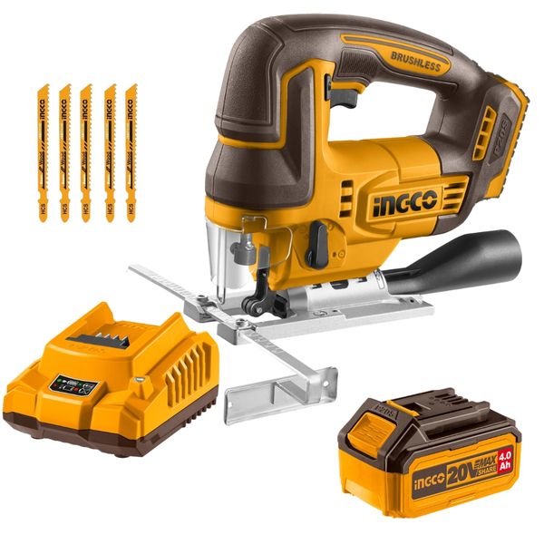 Ingco - Cordless Jigsaw incl 5 Blades with 4.0Ah Battery &amp; Charger