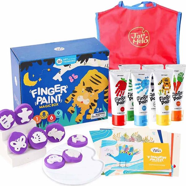 Jar Meló - Children's Finger Paint Kit with Paints, Stamps &amp; Apron