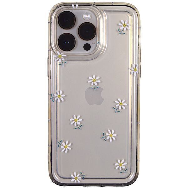 Clear - Phone Case with White Flowers and Green Stems - Ipone 14 Pro Max