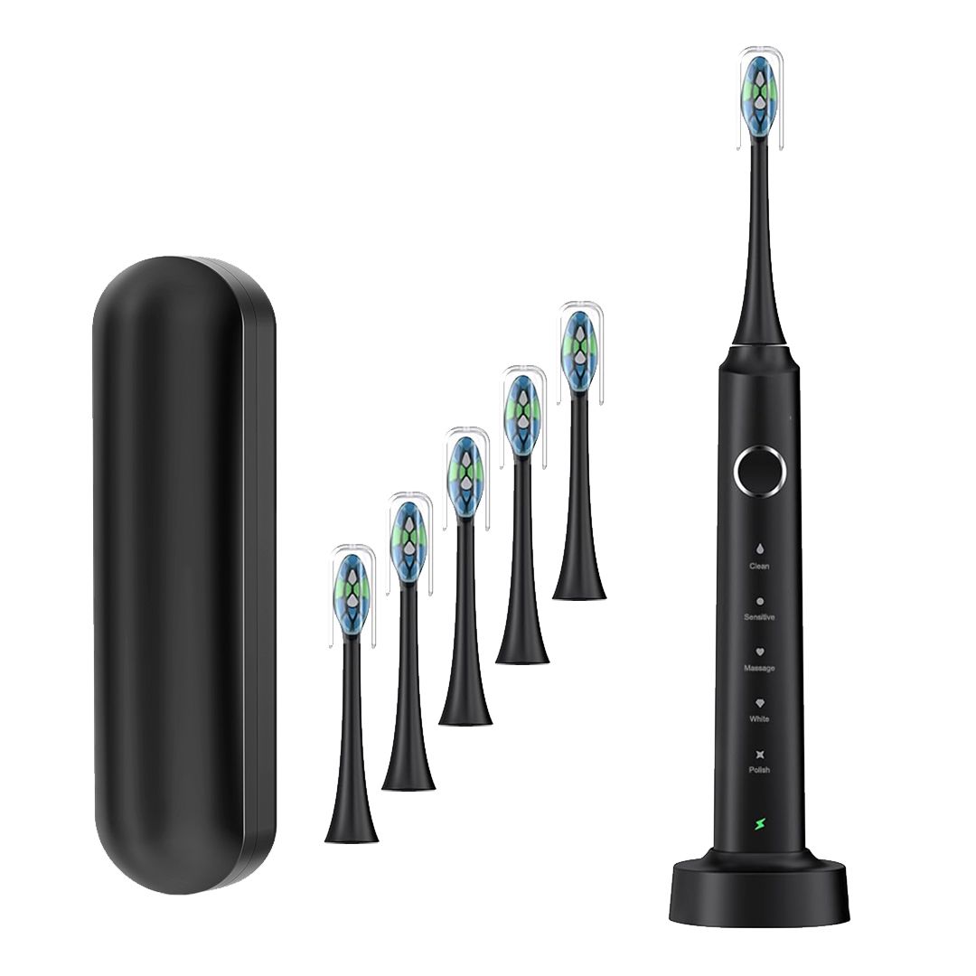 Ultrasonic Electric Toothbrush for Adults with 6 Brusheads & Travel Case