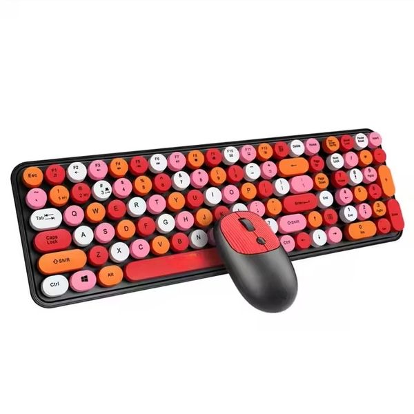 2.4GHz Wireless Keyboard Mouse Set Colorful Dot Punk Keycaps Silent Typing