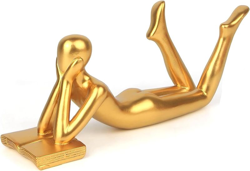Decor Reading Statue Ornament Gold 19cm