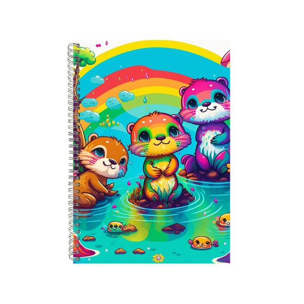 Vibrant Otter Trio Rainbow Background Notebook Gift Idea A4 Notepad Pad 82