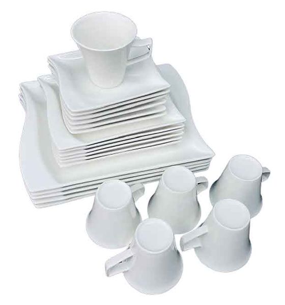 Arole - 24 Pieces White Ceramic Dinner Set