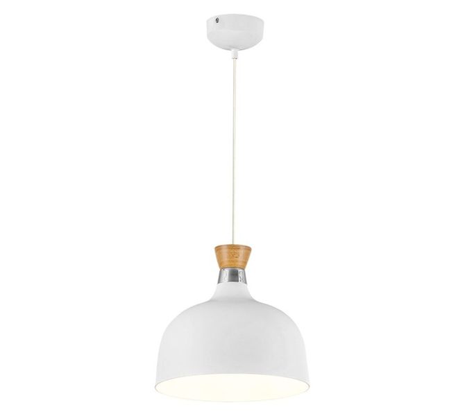 Lighting Metal and Wood Dome Pendant White 60 W