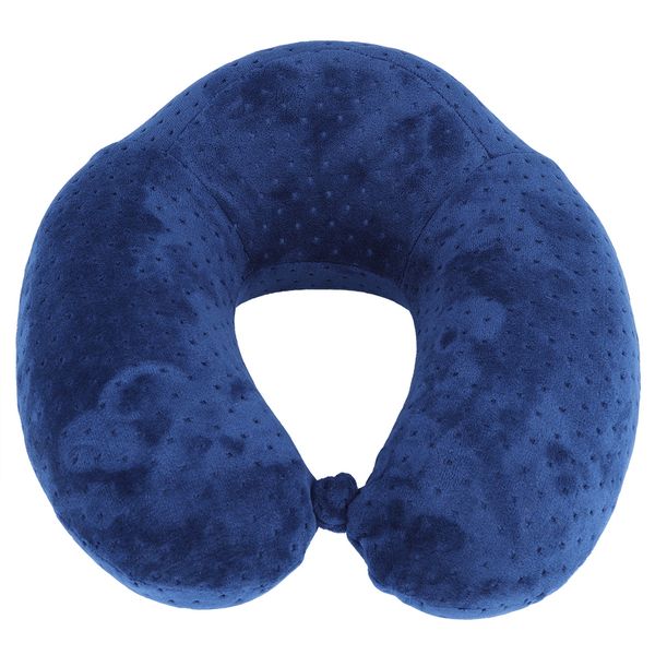 Velvet Memory Foam Travel Neck Pillow Navy Blue image