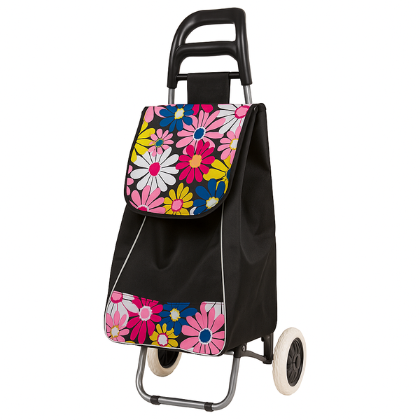 Foldable Two-Wheel Shopping Trolley with Large Floral Bag