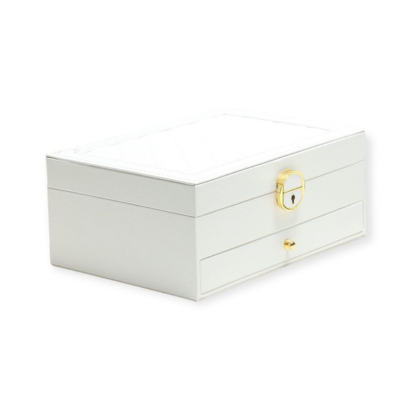 White PU Leather Jewellery Box With 2 Drawers