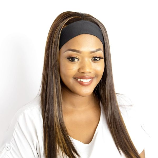Synthetic 24" Straight with Headband - Brown with Highlights