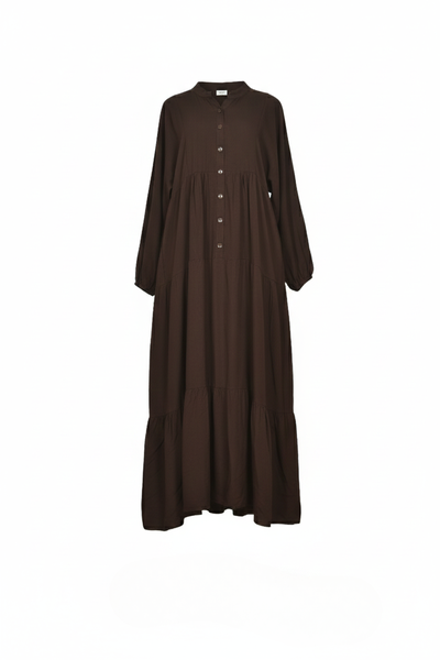 Brown Front Button Down Modest Dress