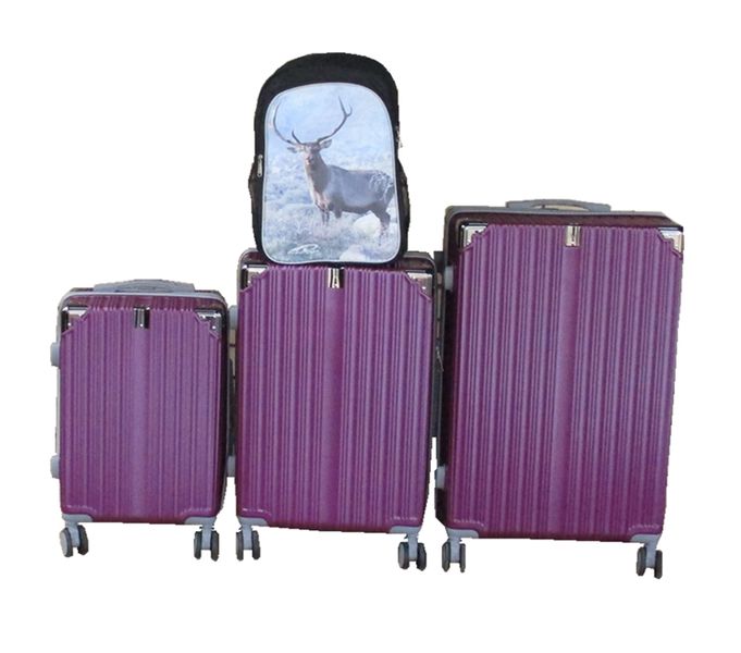 Purple 3-Piece ABS Spinner Luggage Set + Deer Winter Scene Backpack