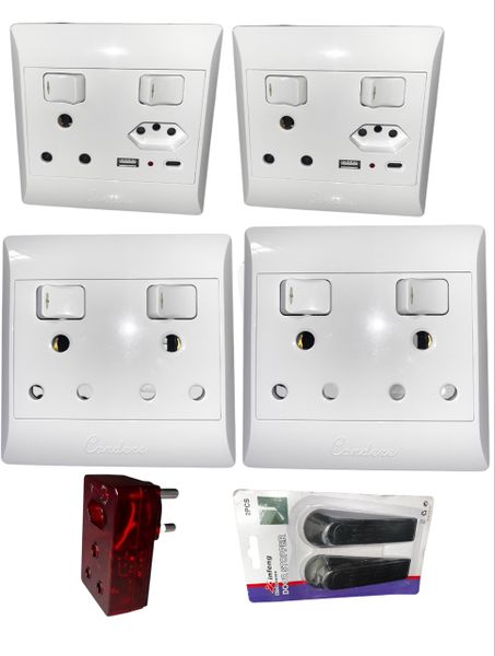 2xSingle Socket with type C &amp; 2xDouble plug socket &amp;1x High Surge Protector