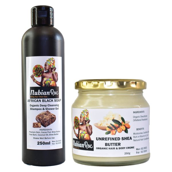 Skin &amp; Hair Combo - Shea Butter Ivory &amp; African Black Soap Shower Gel