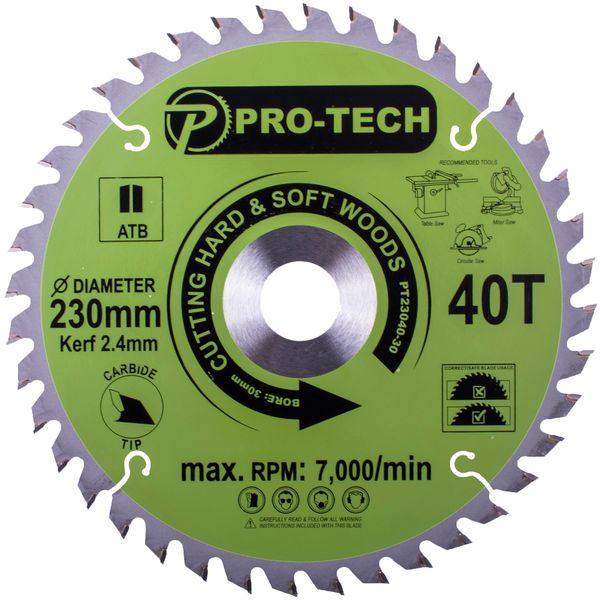 Pro-Tech - Saw Blade 230 x 2.4 x 30 x 40T Wood Professional - 2 Pack
