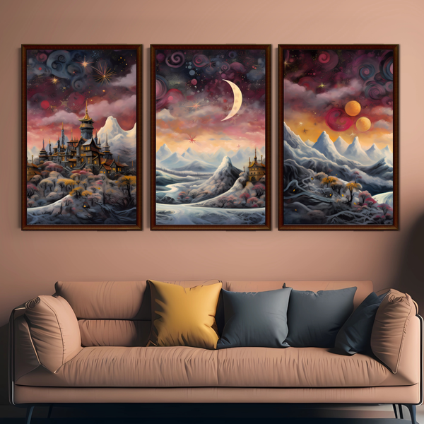 Set of 3 Celestial Panorama Wall Art Decor Prints - A3 Size (Unframed)