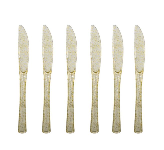 Clear Gold and Glitter Plastic Knives - 24 Piece