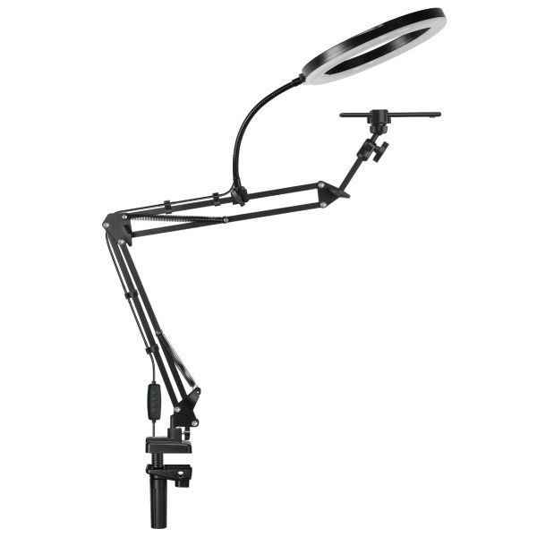 Overhead Camera Mount with Ring Light,Flexible Articulating Phone Arm Stand