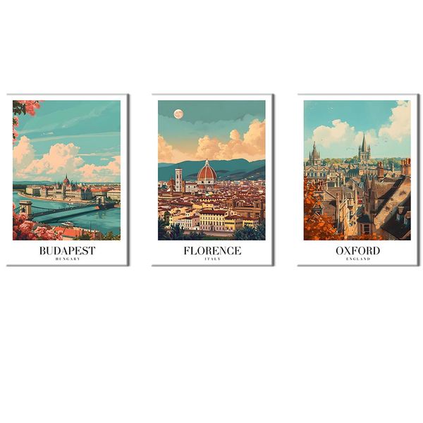 Canvas-Art-3 Pieces VIntage Oxford,Budapest &amp; Florence Travel Wall Art