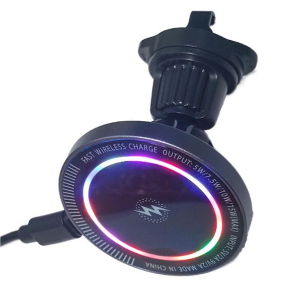 15W Car Wireless Charger Magnetic Mount, Fast Charge RGB Light Navigation