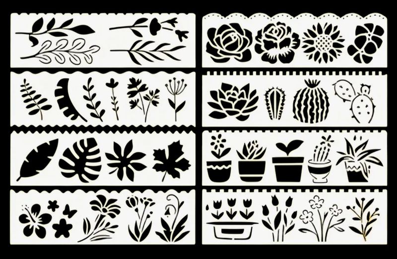 8 Pack Stencils - Potplants, Leaves, Flowers