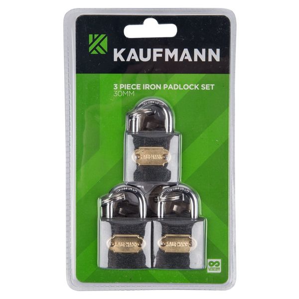 Kaufmann - Lock - Security - Steel - 30mm - 3 Piece - Bulk Pack of 3