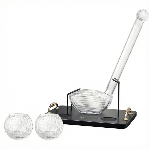 Glass Golf Club Whiskey Decanter Set with Stand &amp; 2 Glasses - Transparent