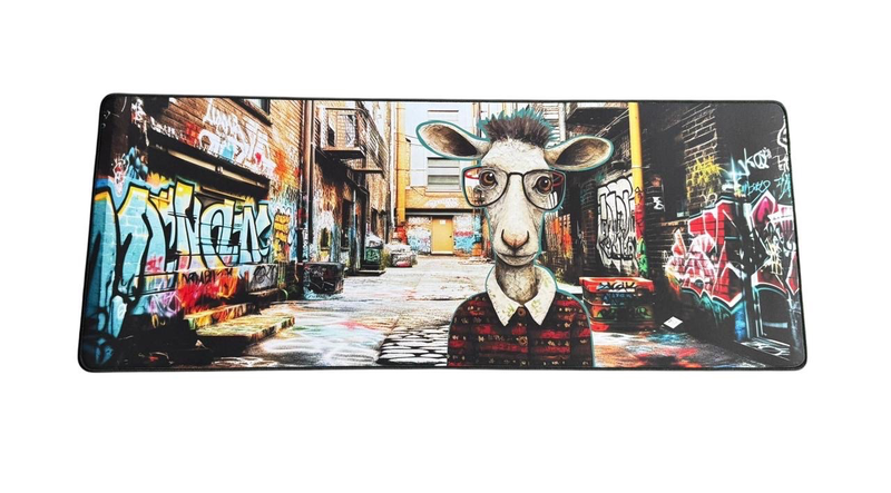 Versatile Desk/Kitchen/Bar Mat - Sheep with Glasses in Town