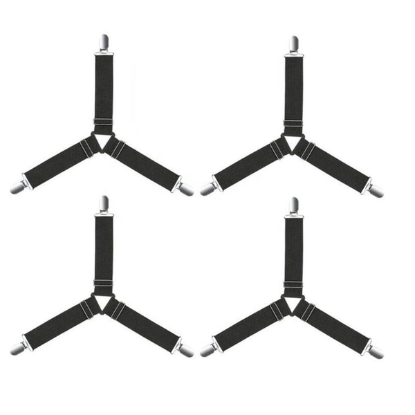 Set Of 4 Triangle Bed Sheet Clips Elastic Straps